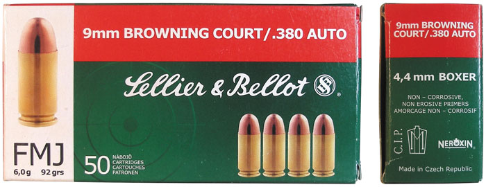 Патрон SB кал. 9 mm BROWNING COURT / 380 AUTO (92 GRS)  FMJ